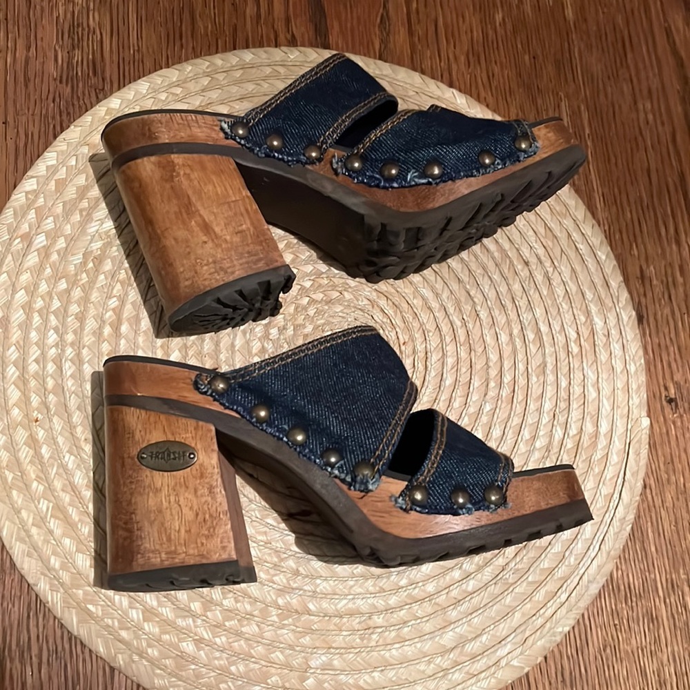 Transit Vintage Y2k Wood Block Heel Mules Size 6